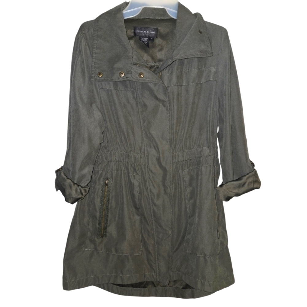 Green Jacket / Shacket, Size Small, roll tab sleeves, Utility, Military, Grunge